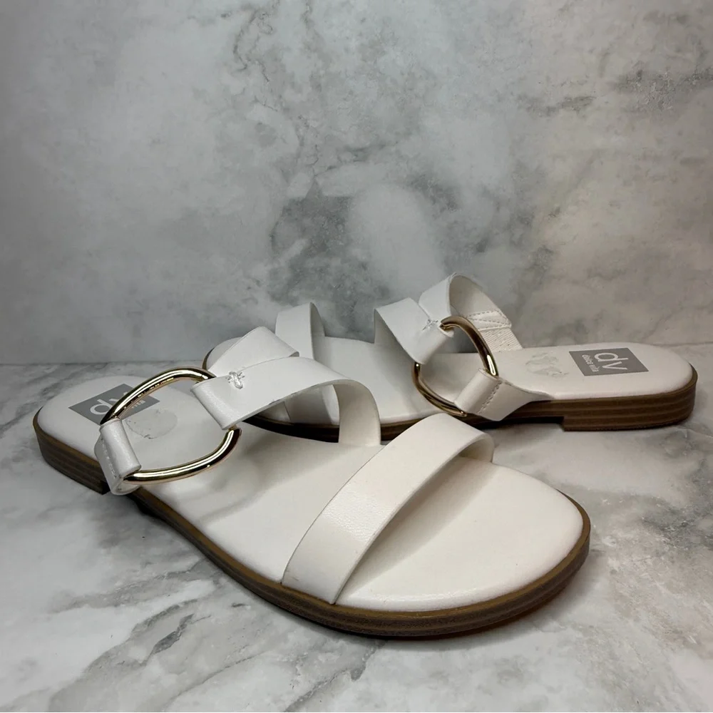 DV by Dolce Vita | Slide Sandals with Gold Ring Detail | White | Size 8 - Picture 9 of 9
